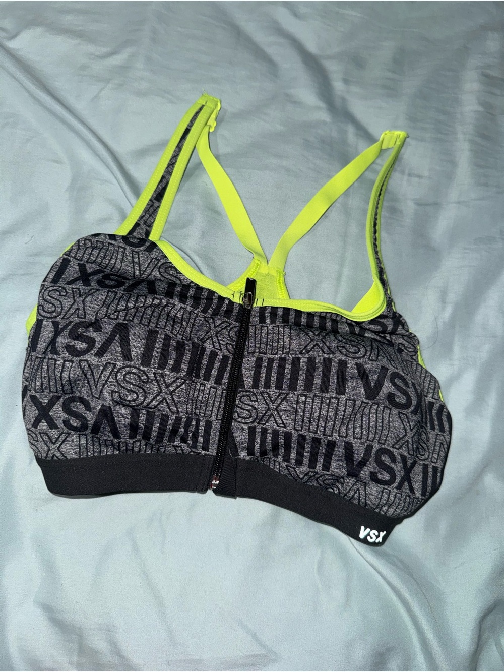 Victoria's Secret Black & Neon Yellow VSX Zip-Front Sports Bra